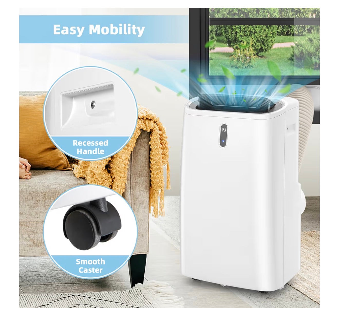 TANGZON 5-in-1 Portable Air Conditioner 12000 BTU, Mobile Air Conditioning Unit, Heater, Dehumidifier, 3 Speeds Fan with Sleep Mode, Remote Control, 24H Timer, Digital Display & Window Kit, AC Unit
