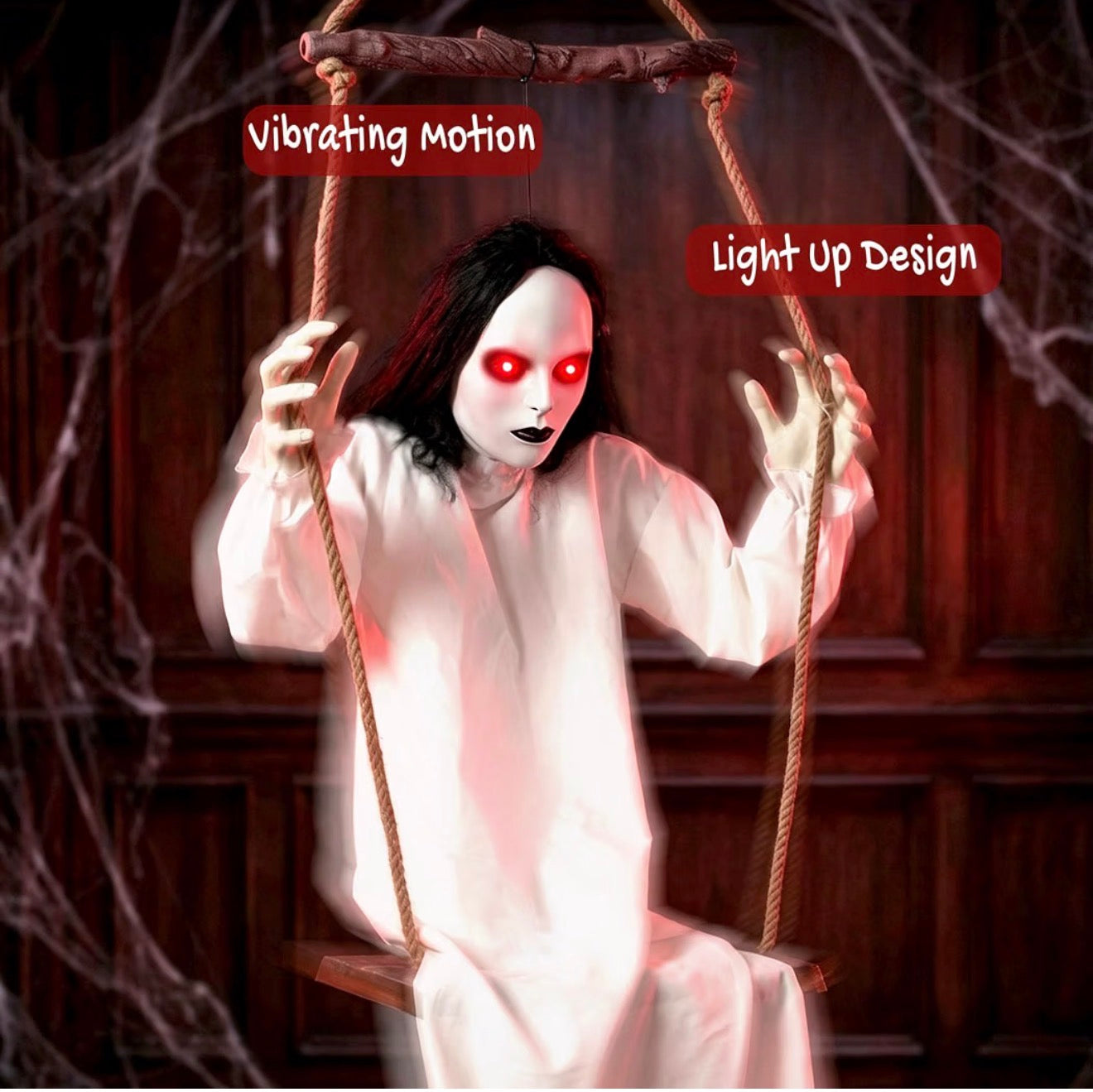 HOMCOM 170cm Animated Hanging Swing Ghost Halloween Decoration