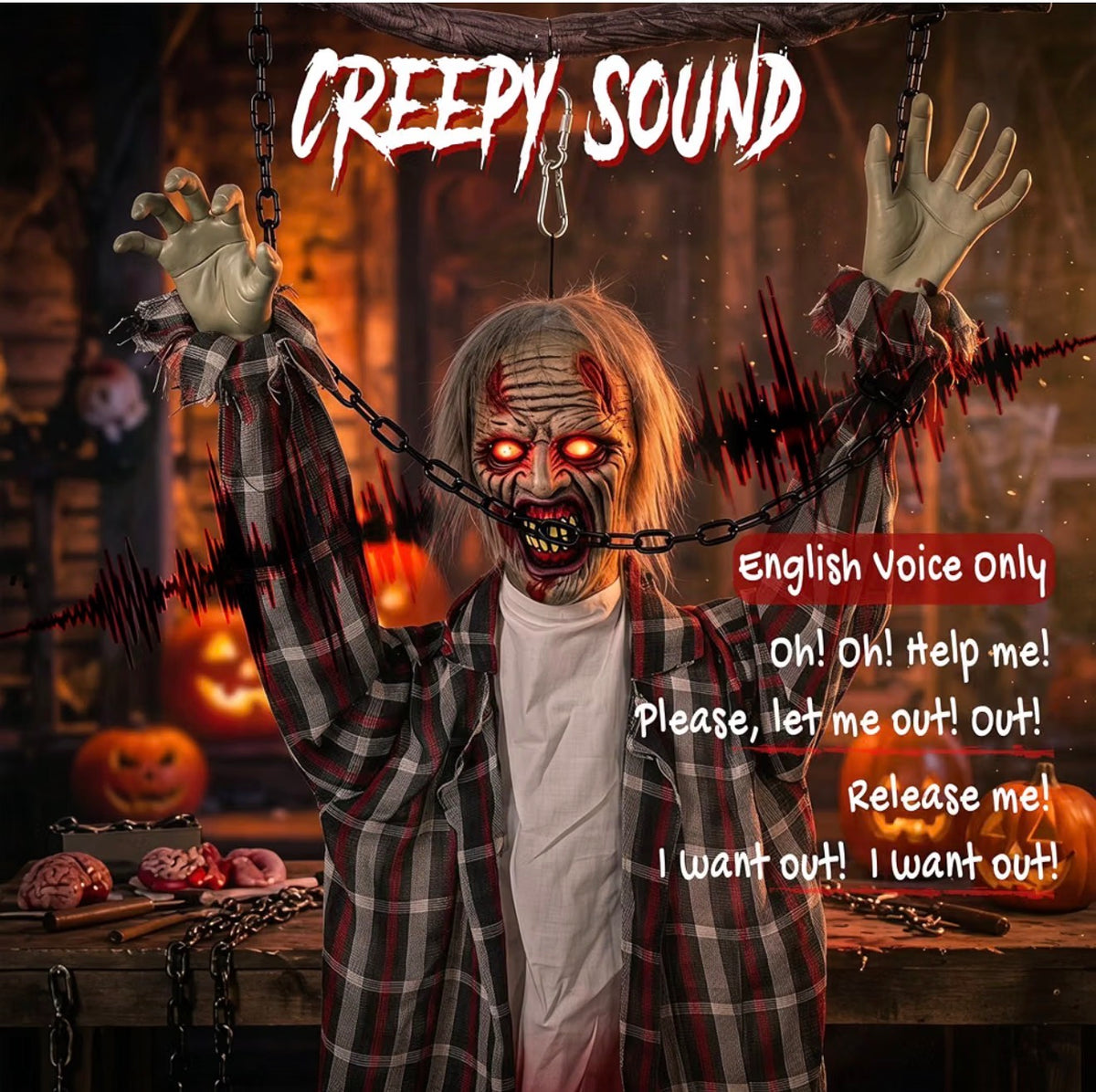 HOMCOM 110cm Animatronic Hanging Zombie Halloween Decoration