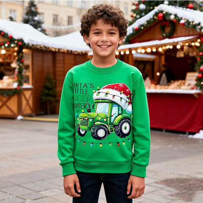 XJUERAA Christmas Sweatshirt for Boys Girls Xmas Jumper Kids Long Sleeve Santa Claus Unisex Tops Reindeer Christmas Car T-Shirts Winter Casual Pullover Children Gift Clothes Age 7-11 Years
