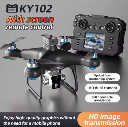 KY102 RC Drone 5G Brushless 8K Dual Camera with Screen Obstacle Avoidance Aerial Photography Four-Axis RC Helicopter Drone Toys