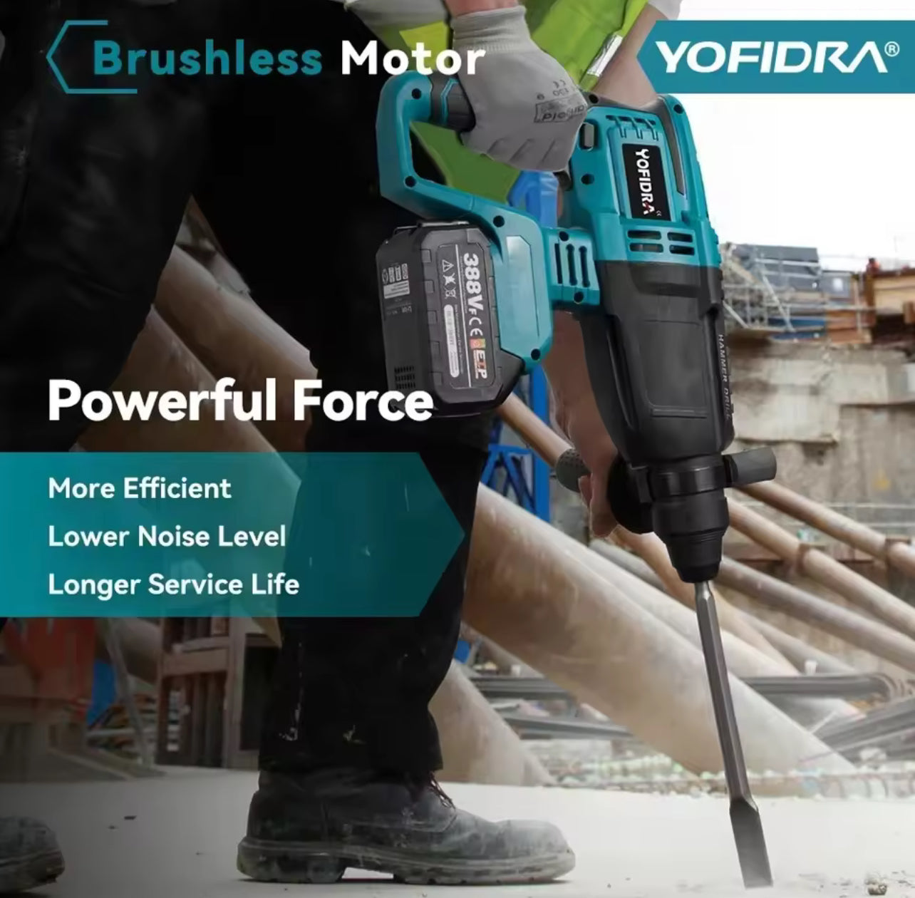 YOFIDRA 26mm Brushless Electric Hammer Drill – Cordless Multifunctional Rotary Tool, Rechargeable, Compatible with Makita Batteries
