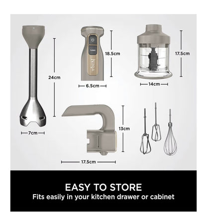 Foodi 3-in-1 Hand Blender, Hand Mixer & Chopper with Gradual Start, 2 Blending and 5 Mixing Speeds to Chop, Mix, Knead, Blend and more, Dishwasher Safe Parts, 850W, Stone Gold CI100UKSTGD