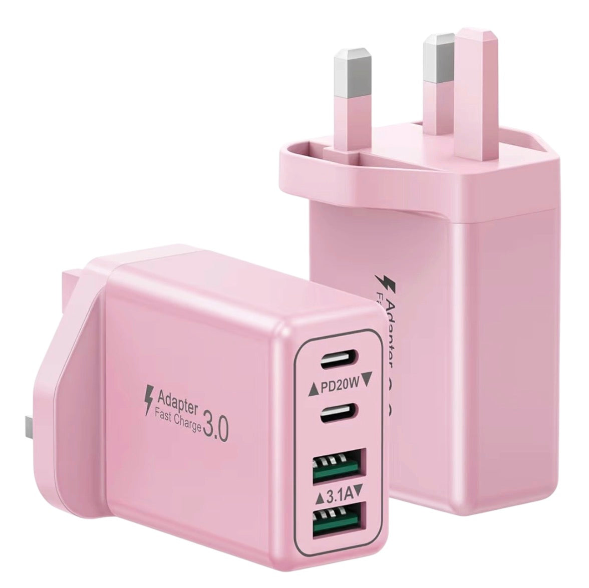40W 4-Port USB-C Fast Charger Plug UK PD QC Multiport Wall Adapter