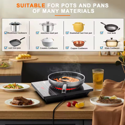 Cooksir Portable Single Electric Ceramic Hob – 2000W, LED Touch Screen, 4-Hour Timer, Safety Lock, Residual Heat Indicator