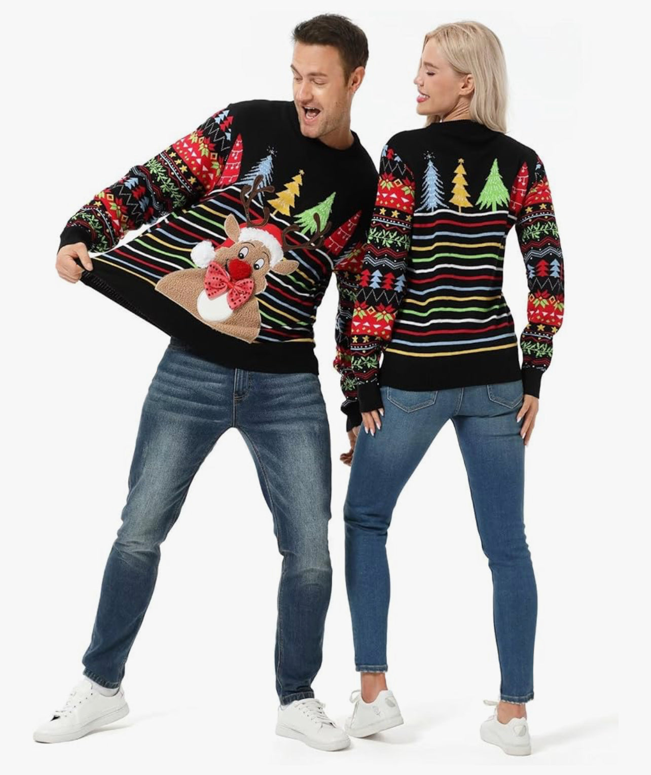 Unisex Men's LED Christmas Jumper Light Up Novelty Rudolph Santa Reindeer Snowflakes Knitted Xmas Tree Ladies Sweater