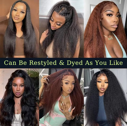 250% Density Kinky Straight Glueless Wig – 13x6 HD Lace Front, Yaki Straight, Human Hair, 30–36 Inch, Ready to Wear