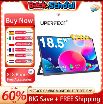 UPERFECT 18.5 Inch Portable Gaming Display – 120Hz IPS, HDMI & USB-C, VESA Adjustable Stand