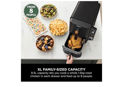 Double Stack XL Air Fryer, Vertical Dual Drawer Air Fryer with 4 cooking levels, 2 Drawers & 2 Racks, Space Saving Design, 9.5L Capacity, 6 Cooking Functions, 8 Portions, Copper Black SL400UKCP