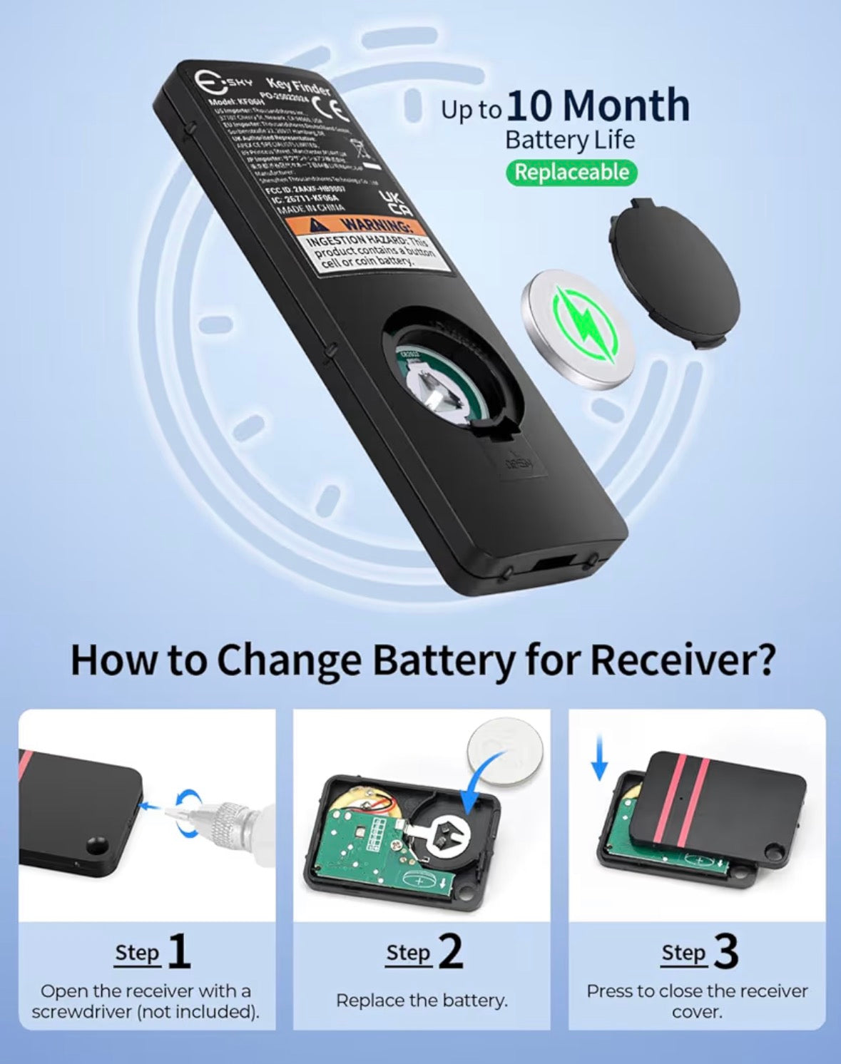 Esky Key Finder, key tracker with Backup RF Transmitter, Wireless RF Item Locator, Wireless key finder locator with keyring, phone finder, Pet Tracker, Great Gifts for Father Mother birthday Christmas