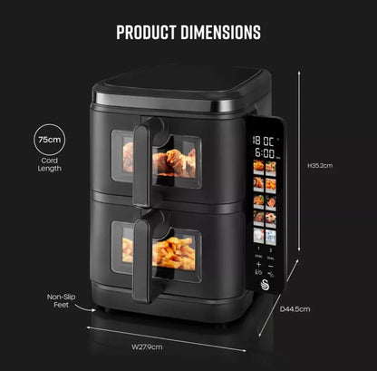SWAN Twin Stack Air Fryer 11L 2 X 5.5L Baskets Space-Saving Design SD10522BLK