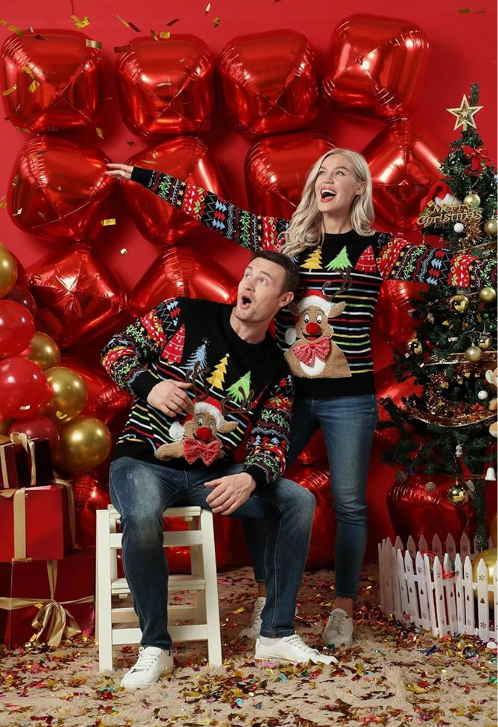 Unisex Men's LED Christmas Jumper Light Up Novelty Rudolph Santa Reindeer Snowflakes Knitted Xmas Tree Ladies Sweater