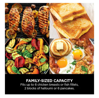 Sizzle Low Smoke Electric Indoor Grill & Flat Plate, 1460W, with Non-Stick Grill Plate & Flat Top Plate, Detachable Dishwasher Safe Lid, Grease Catch & Recipe Guide, Grey GR101UK