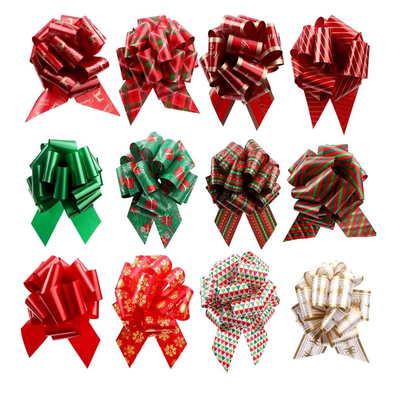 12pcs Christmas Pull Bows for Presents Pull Bows with Ribbon 5” Wrapping Butterfly Xmas Flower Gift Wrapping Pull Bow Car Decoration for Presents Gift Basket Bag Wedding Gift Baskets Decoration