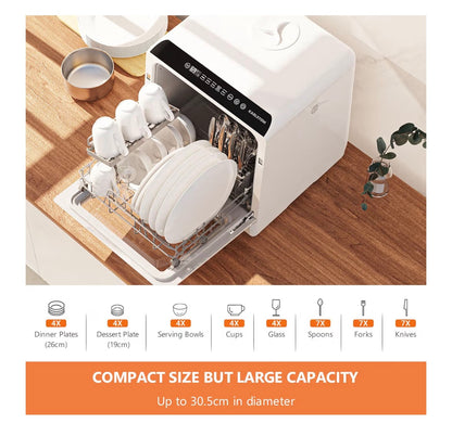 Karlxtom Table Top Dishwasher 6 Programs Mini Dishwasher with Touch Control, Auto-drying, Baby Care & Fruit Wash, Perfect for Small Families, Couples