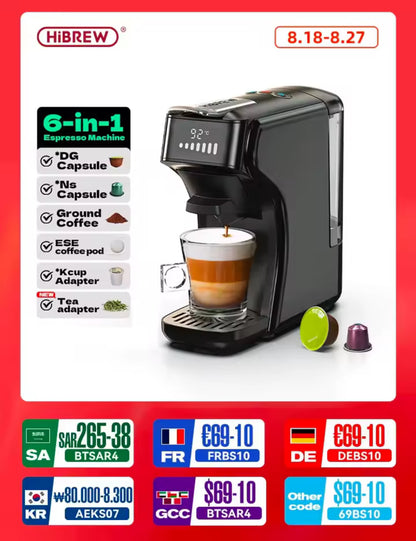 HiBREW 6-in-1 Capsule Coffee Machine – Hot & Cold, Espresso, Cappuccino, Compatible with Dolce Gusto, Nespresso & Ground Coffee (H1B)