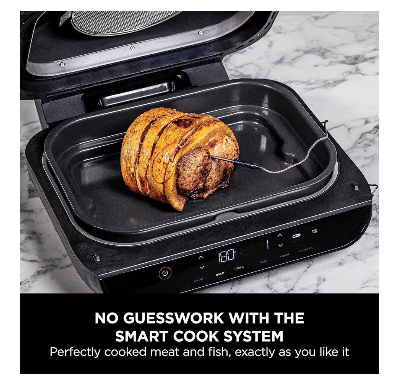 Foodi MAX Health Grill & Air Fryer 3.8L with Digital Cooking Probe, 6-in-1; Air Fry, Bake, Roast & more, Dishwasher Safe Parts, Large Grill Plate, Copper/Black Amazon Exclusive AG551UKCP