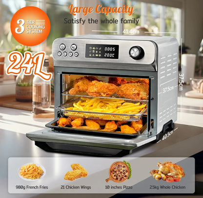 24L Air Fryer Oven with Rotisserie Digital Knob 1800W 10In1 Airfryer