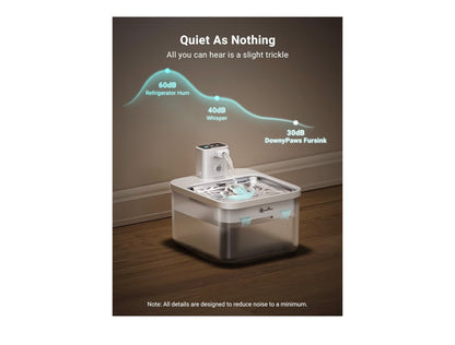 DownyPaws Wireless Cat Water Fountain for Drinking, 2.5L Battery-Operated Cat Water Fountain Cordless with Motion Sensor, 4000 mAh, Quiet Water Pump and Stainless Steel Tray for Cats, White