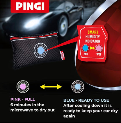 Pingi Reusable Car Dehumidifier Bags (4 x 350g) - Moisture Condensation Damp Absorber for Car & Home, 100% Leakproof & Reusable, Microwave Rechargeable Dehumidifier for Cars
