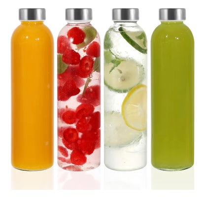 Glass Bottles With Stainless Steel Lids, 300/350/750/1000ML Water Bottles, Leak Proof Reusable Drinking Bottles for Hot Cold Drinks, Work, Gym, Home