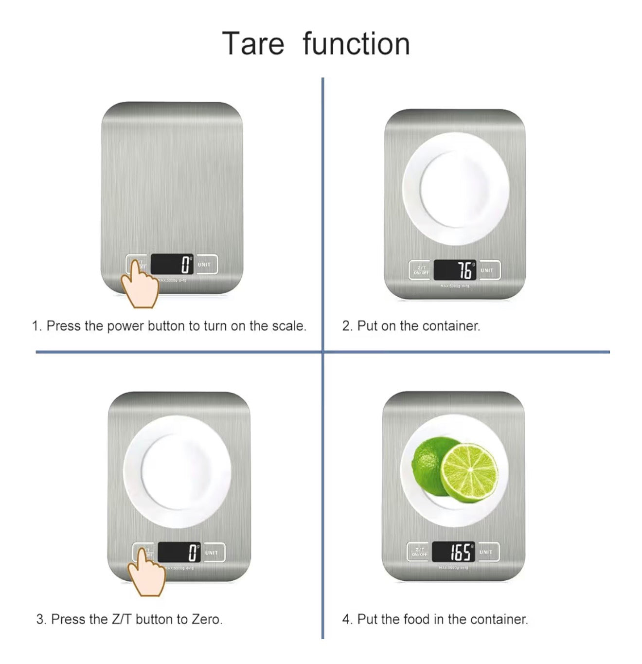 HomeFashion 5kg 1g 11lb Digital Kitchen Scales Food Scale with stainless steel Platform Electronic Cooking Backlit LCD Display Multifunction for Home and Office Use