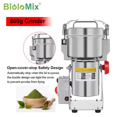 BioloMix Dry Food Grinder Mill – 700g/800g Capacity, High-Speed Grain, Spice, Herb, Cereal & Coffee Grinder