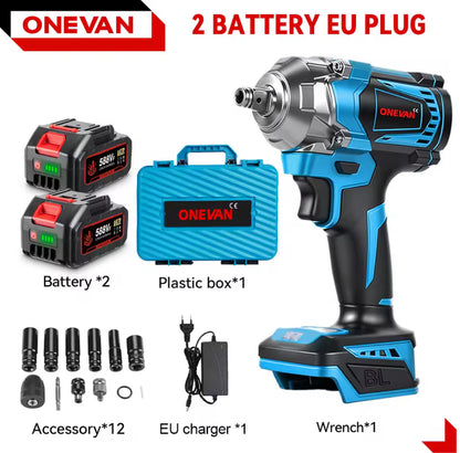 ONEVAN 1200N·m Brushless Electric Impact Wrench – 1/2 Inch Cordless Power Tool, Compatible with Makita 18V Battery