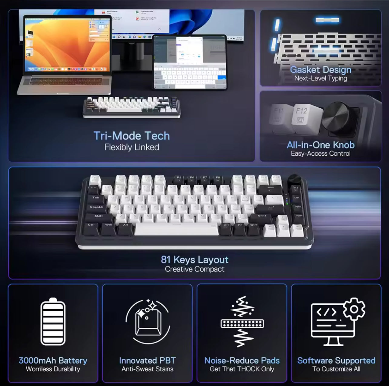 Redragon K673 PRO 75% Wireless Mechanical Gaming Keyboard – 81 Keys, Hot-Swap Red Switch, RGB, 3 Modes
