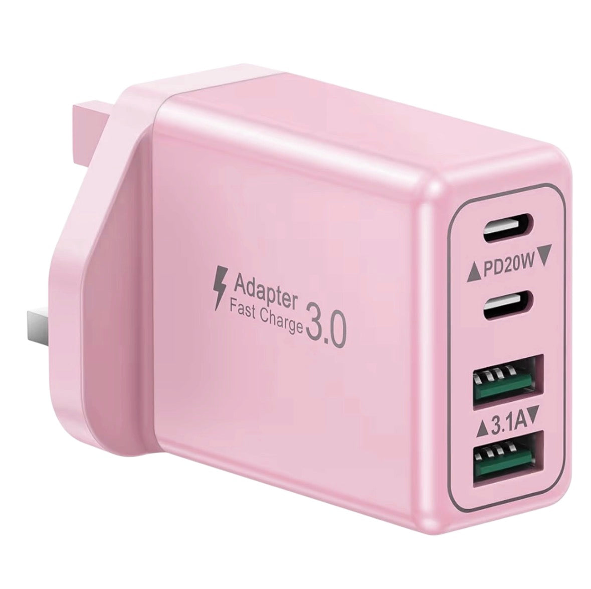 40W 4-Port USB-C Fast Charger Plug UK PD QC Multiport Wall Adapter