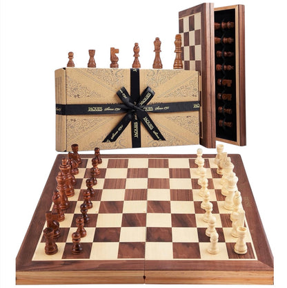 Jaques Wooden Chess Set | Folding Chess Board & Pieces | Chess Set for Adults | Luxury Traditional Games for Adults and Kids | since 1795