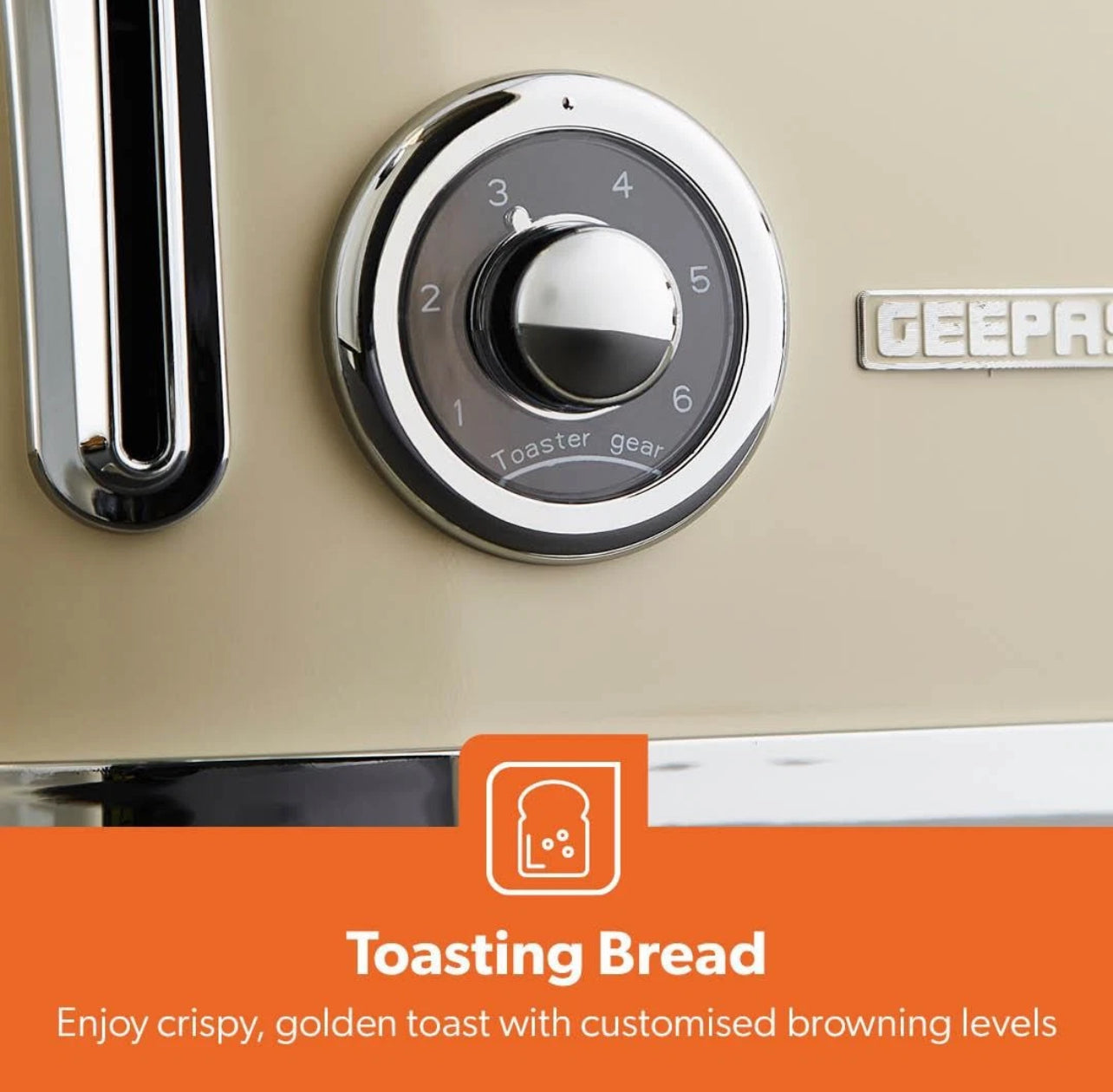 GEEPAS 4-Slice Bread Toaster – Retro Cream Design | 6 Browning Levels | 1500W Power
