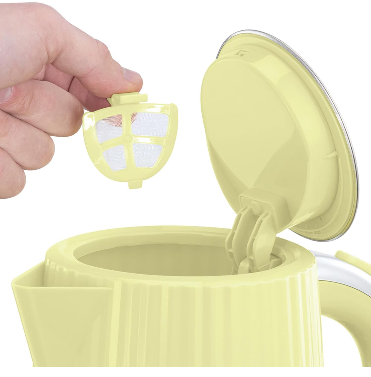 Russell Hobbs Electric Kettle (Hot Water, Tea or Coffee, 1.7L, Push to Open Lid, Perfect Pour Spout, Removable Washable Filter, Illuminated Switch, Chrome Accents, Lemon, 3000W) Eden 27363