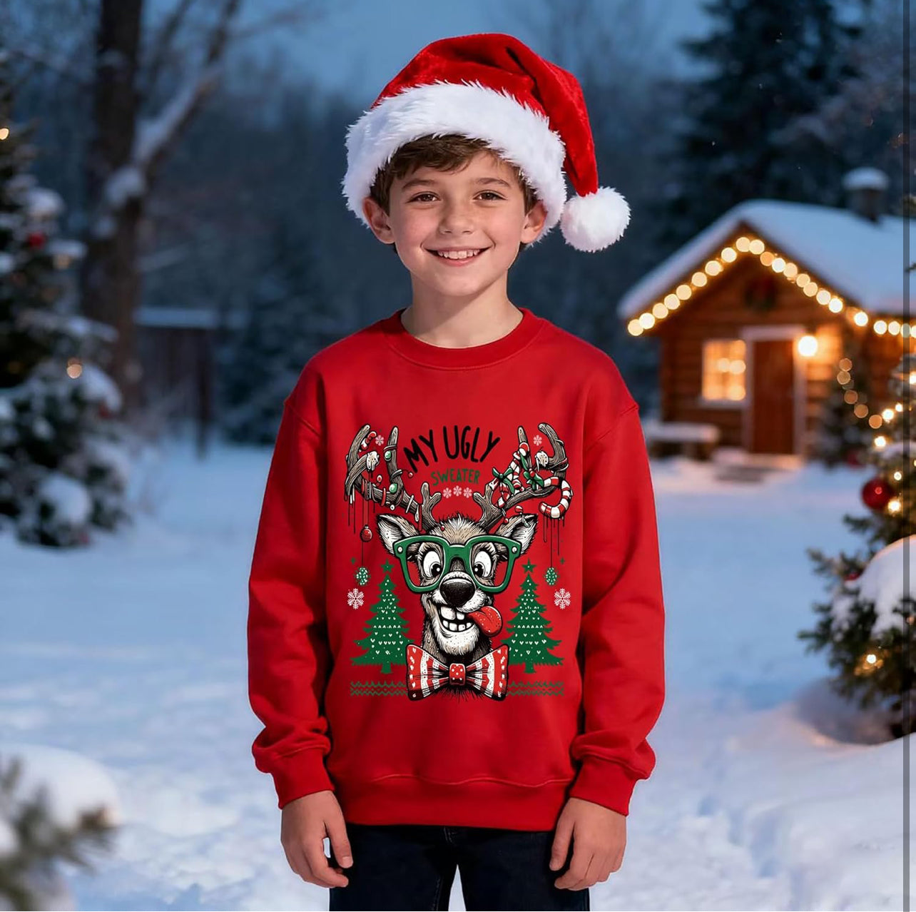 XJUERAA Christmas Sweatshirt for Boys Girls Xmas Jumper Kids Long Sleeve Santa Claus Unisex Tops Reindeer Christmas Car T-Shirts Winter Casual Pullover Children Gift Clothes Age 7-11 Years