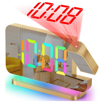 SZELAM Projection Alarm Clock,7.4 in LED Mirror Digital Clocks Projection on Ceiling Wall,with RGB Night Light,USB C Charging Port,Auto Dimming,Modern Desk Clock for Bedroom Decor - Rose Gold
