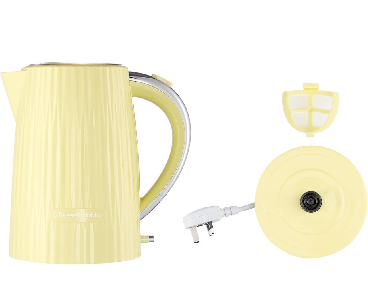 Russell Hobbs Electric Kettle (Hot Water, Tea or Coffee, 1.7L, Push to Open Lid, Perfect Pour Spout, Removable Washable Filter, Illuminated Switch, Chrome Accents, Lemon, 3000W) Eden 27363