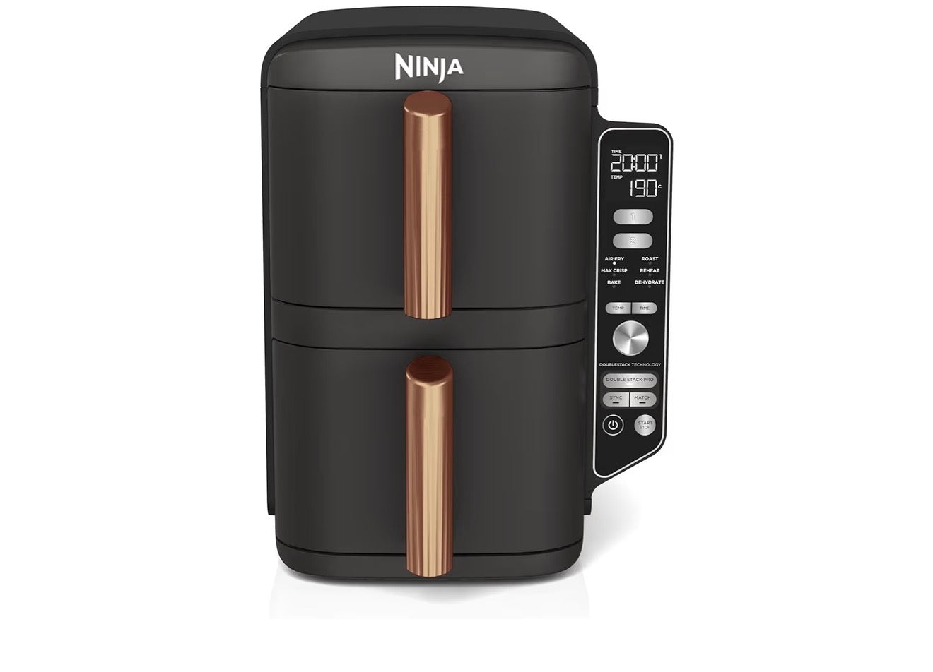 Double Stack XL Air Fryer, Vertical Dual Drawer Air Fryer with 4 cooking levels, 2 Drawers & 2 Racks, Space Saving Design, 9.5L Capacity, 6 Cooking Functions, 8 Portions, Copper Black SL400UKCP