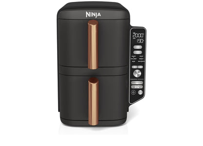 Double Stack XL Air Fryer, Vertical Dual Drawer Air Fryer with 4 cooking levels, 2 Drawers & 2 Racks, Space Saving Design, 9.5L Capacity, 6 Cooking Functions, 8 Portions, Copper Black SL400UKCP