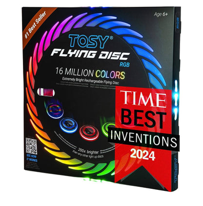 TOSY Flying Disc - 16 Million Color RGB LEDs, Extremely Bright, Smart Modes, Auto Light Up, Rechargeable, Waterproof, Birthday, Camping Gift, 175g Frisbee