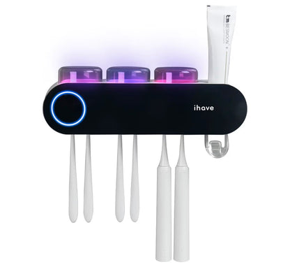 iHave Toothbrush Holder for Bathroom, UV Toothbrush Sanitizer and Holder Smart Home Bathroom Accessories, 3 Cups Electric Toothbrush Holder Wall Mounted with Toothpaste Dispenser Bathroom Decor