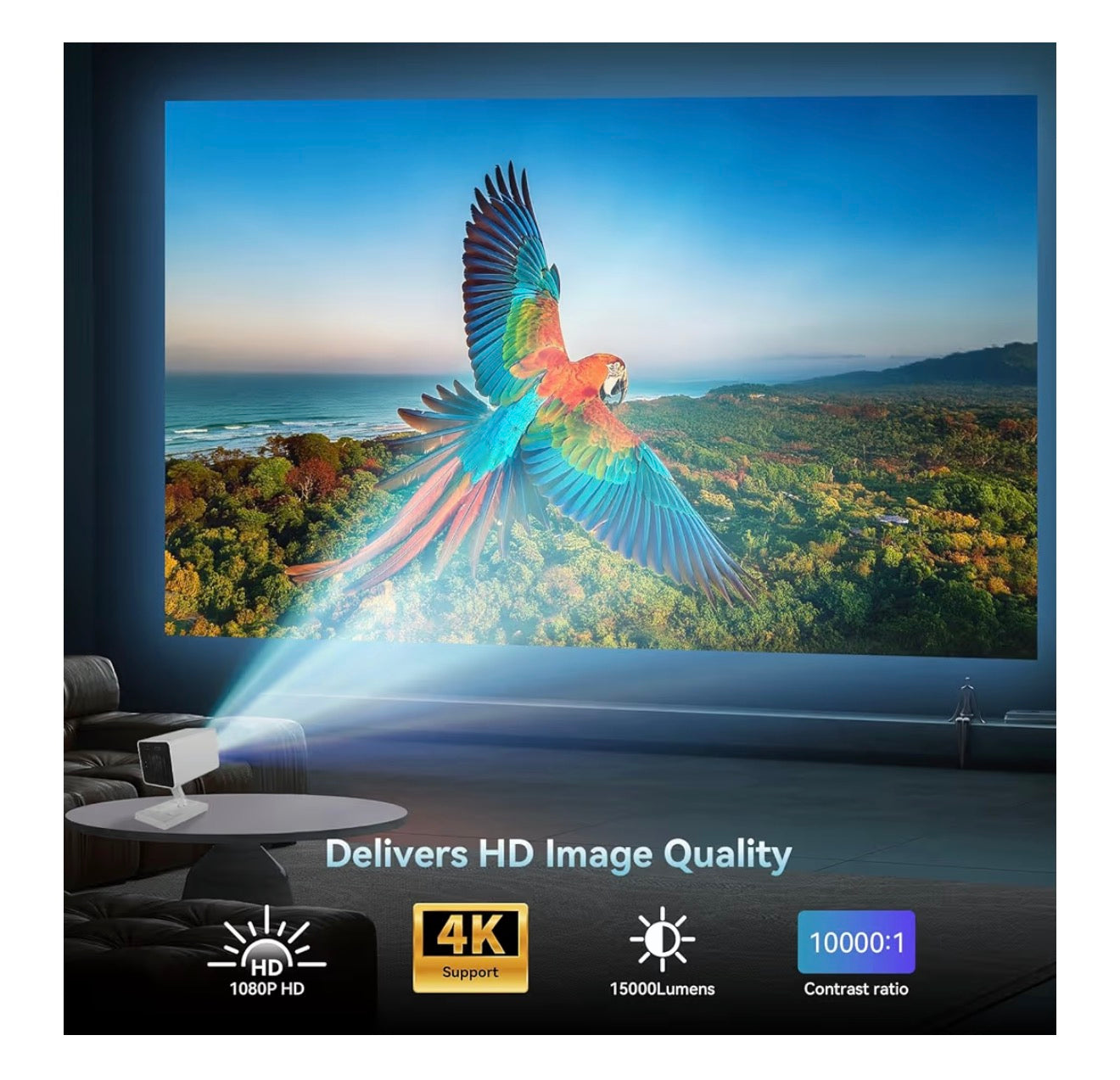 Mini Projector with WIFI 6 and Bluetooth, 4K 1080P Support Portable Projector Movie Auto Keystone for Laptop, PC, Smartphone