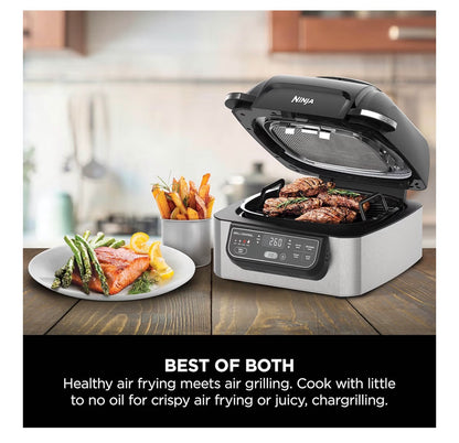 Foodi Health Grill & Air Fryer 5.7L with Cyclonic Air Technology, 5-in-1, Air Fry, Grill, Bake, Roast, Dehydrate, Dishwasher Safe Parts, Cleaning Brush, Black/Silver AG301UK