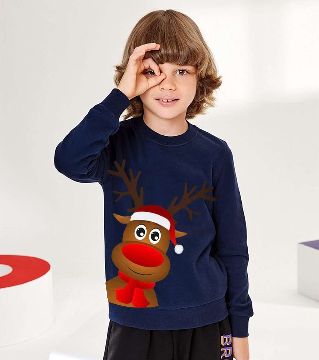 LXKA Boys Kids Christmas Jumper Sweatshirt Xmas Jumpers Reindeer Snowmen Santa Long Sleeve Tops Cotton T-Shirts Toddler Crew Neck Casual Winter Clothes Age 1-7 Years