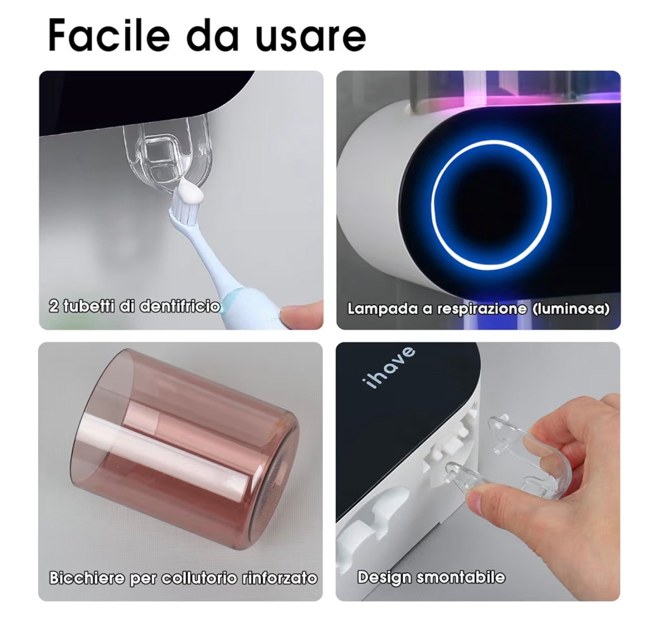 iHave Toothbrush Holder for Bathroom, UV Toothbrush Sanitizer and Holder Smart Home Bathroom Accessories, 3 Cups Electric Toothbrush Holder Wall Mounted with Toothpaste Dispenser Bathroom Decor