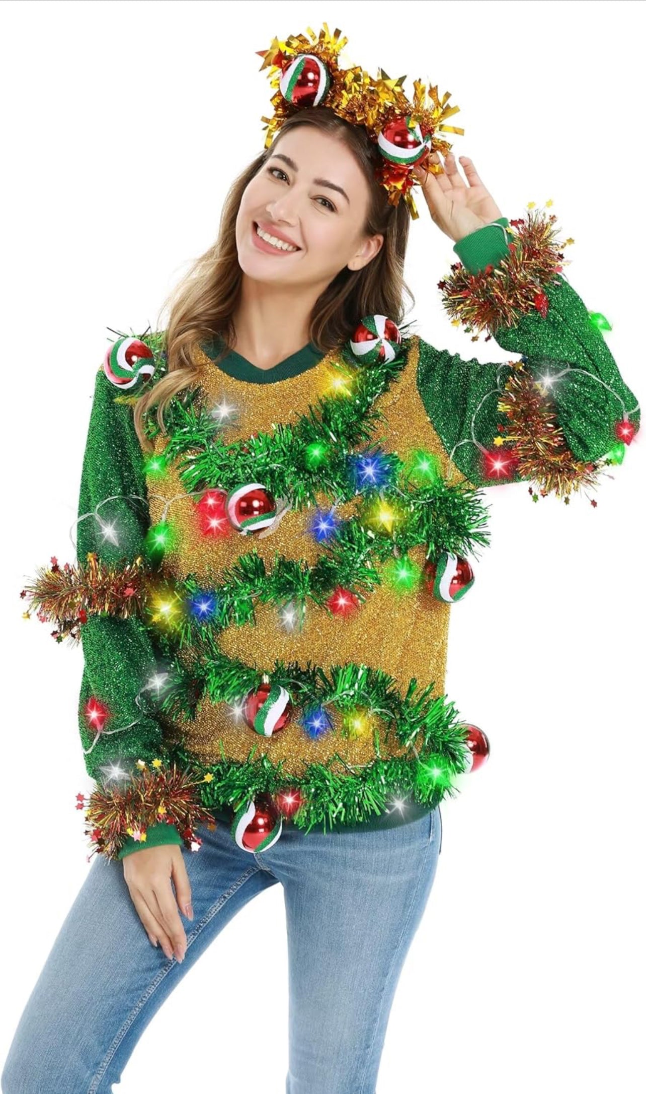 Unisex Men's LED Christmas Jumper Light Up Novelty Rudolph Santa Reindeer Snowflakes Knitted Xmas Tree Ladies Sweater
