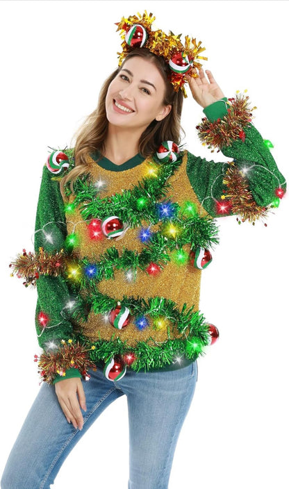 Unisex Men's LED Christmas Jumper Light Up Novelty Rudolph Santa Reindeer Snowflakes Knitted Xmas Tree Ladies Sweater
