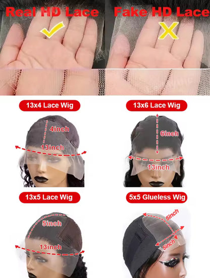 100% Human Hair Lace Front Wig – 13x6 Body Wave, 13x4 Front, HD Lace, Pre-Plucked, 30–40 Inch, Brazilian Hair, 200% Density