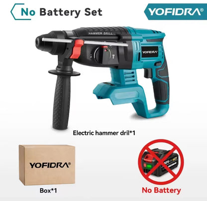 YOFIDRA 26mm Brushless Electric Hammer Drill – Cordless Multifunctional Rotary Tool, Rechargeable, Compatible with Makita Batteries