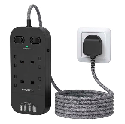 4-Way Surge Protector Extension Lead 4 USB Ports 1.8M Braided Cable