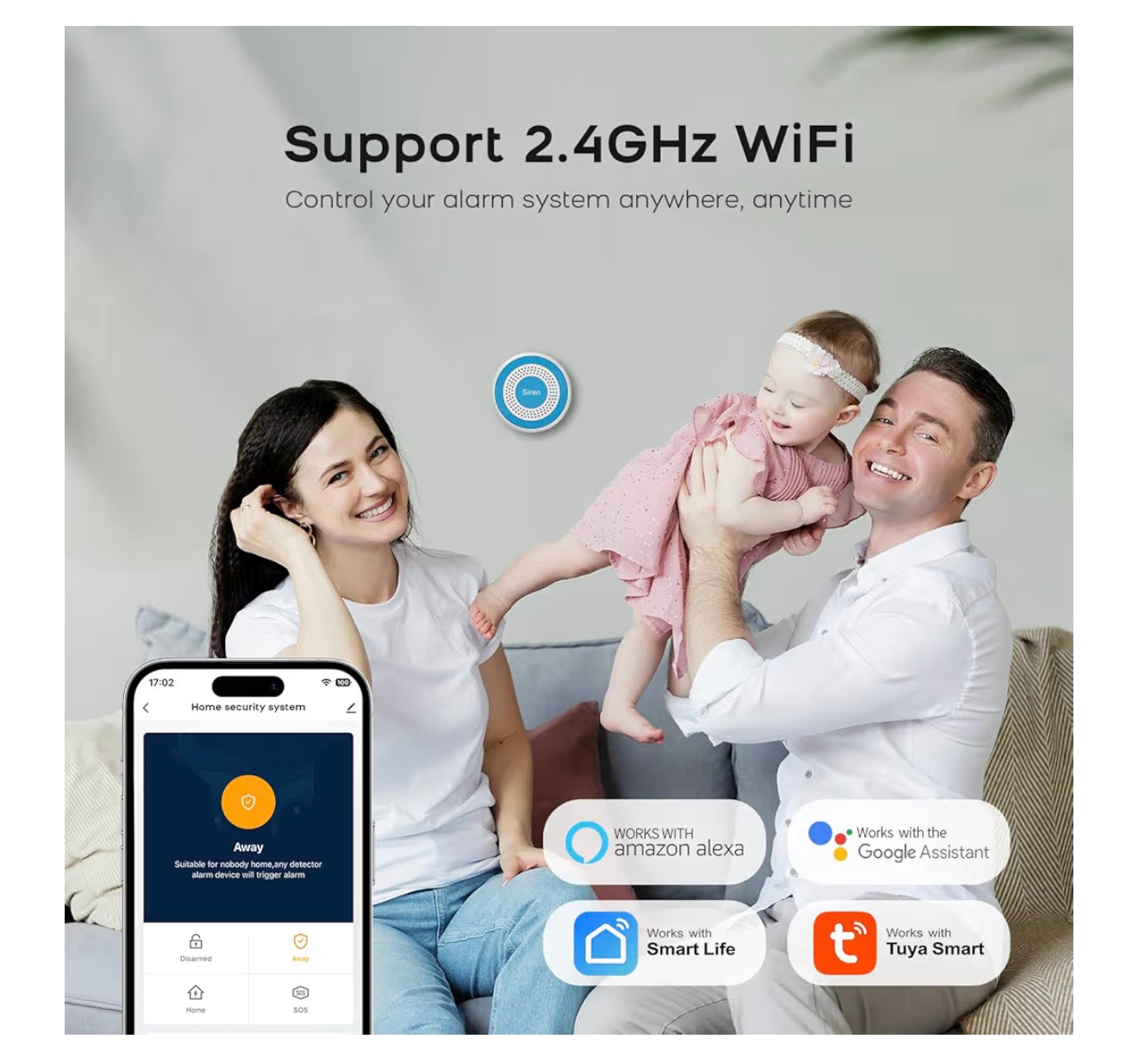 Wireless Home Security Systems– No Monthly Fee, App & Smart Voice Control (Alexa & Google), DIY Installation, Loud Siren, Door/Window & Motion Sensors, Compatible with Smart Life & Tuya Apps